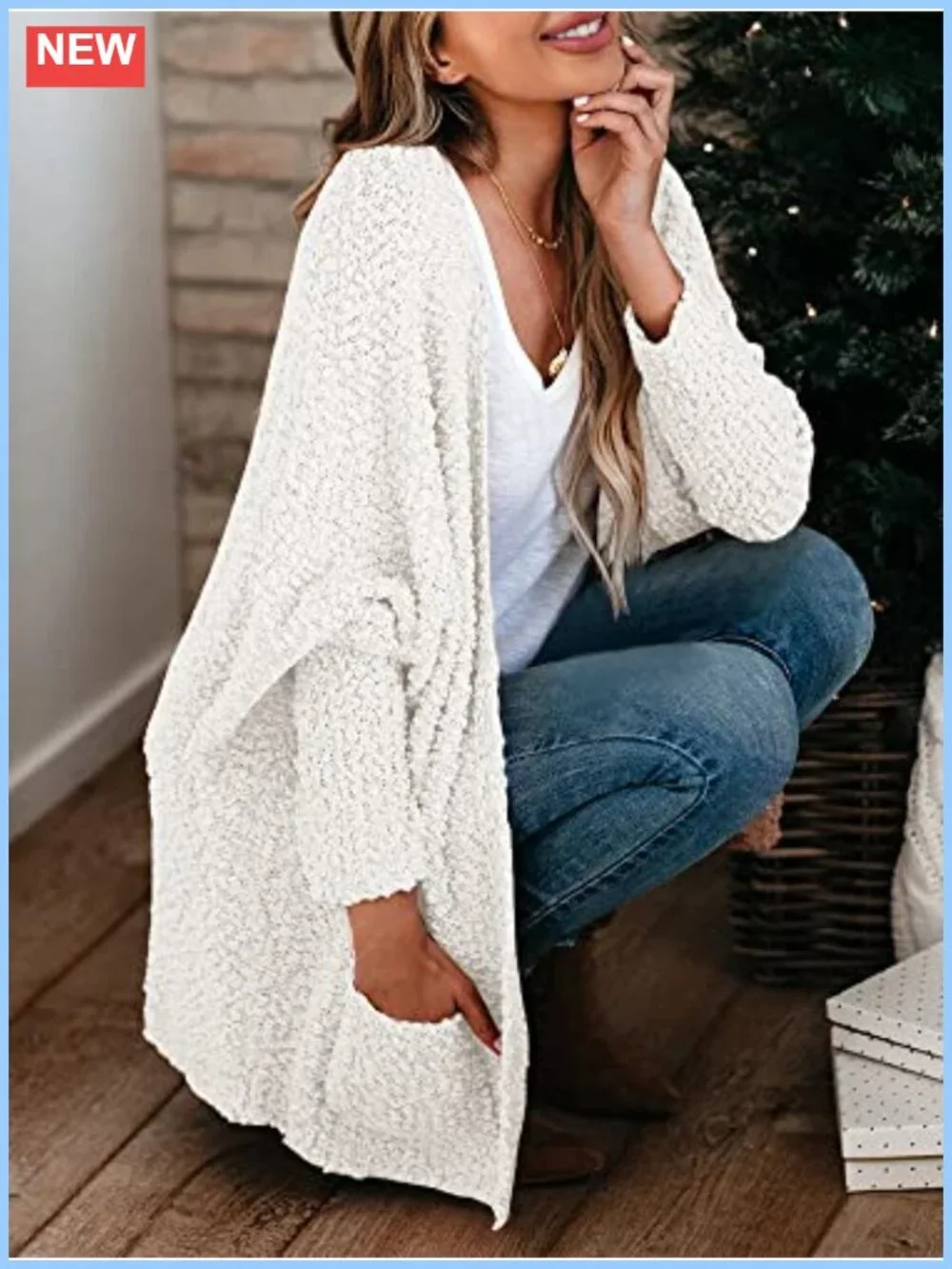 Chunky Popcorn Long Batwing Sleeve Cardigan Cozy Oversized Knit